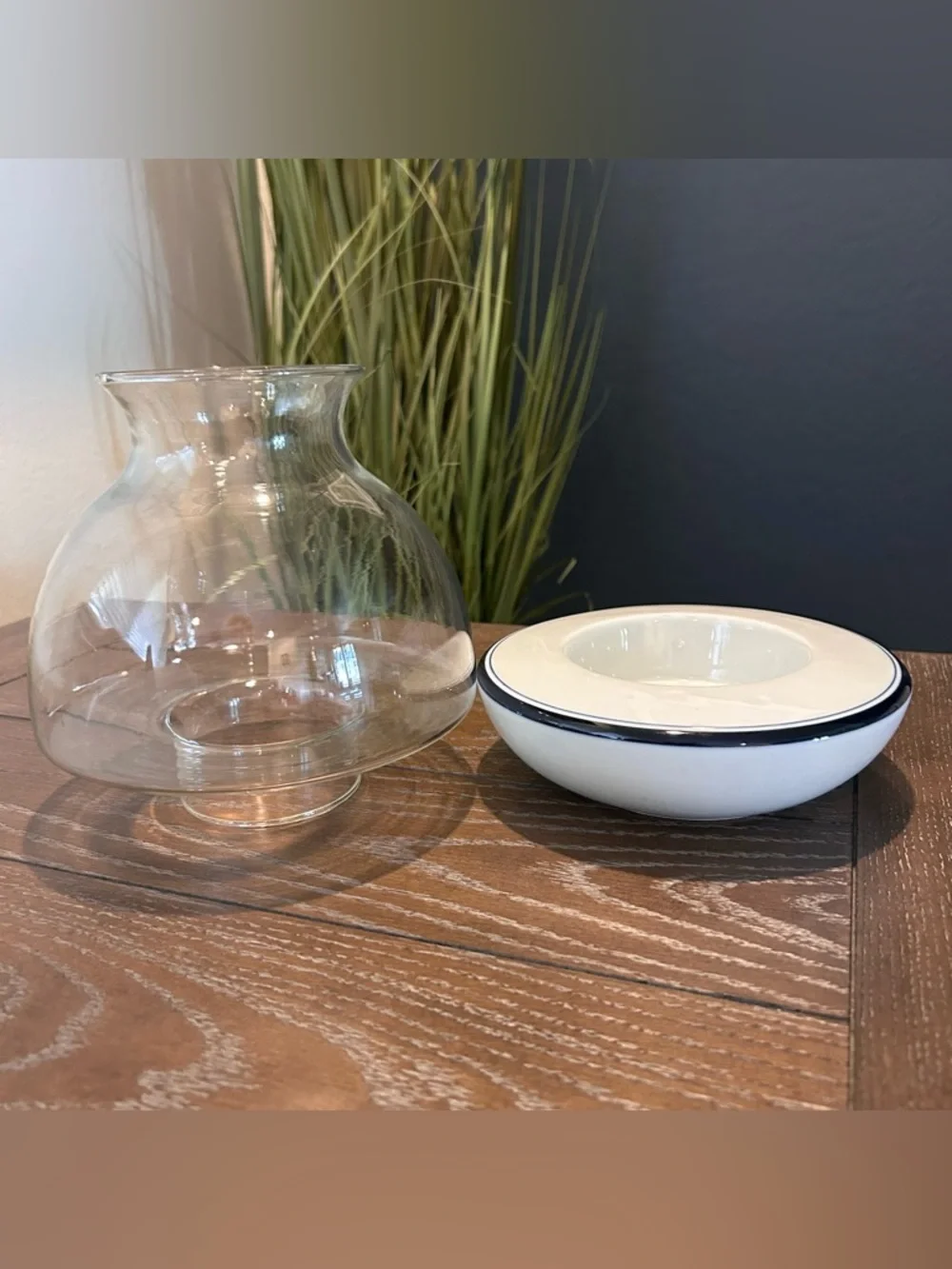 Vintage Dansk International Blue & White Ceramic Hurricane Lamp Candle Holder